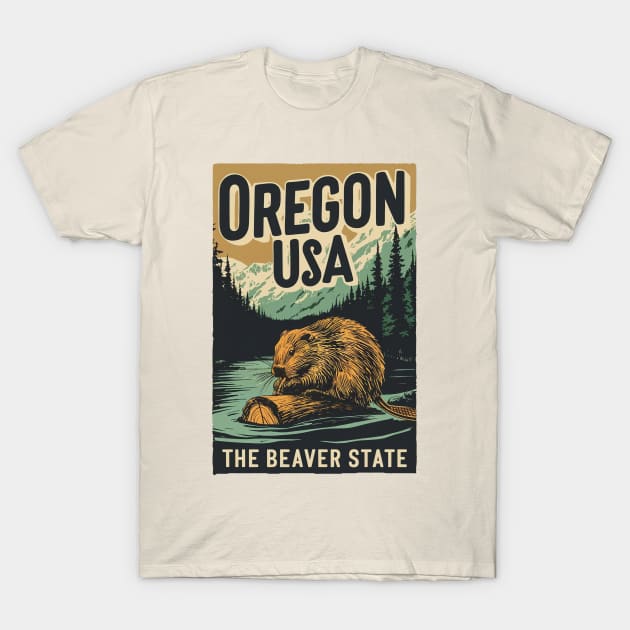 Vintage Retro Oregon USA Beaver T-Shirt by AI Art Originals